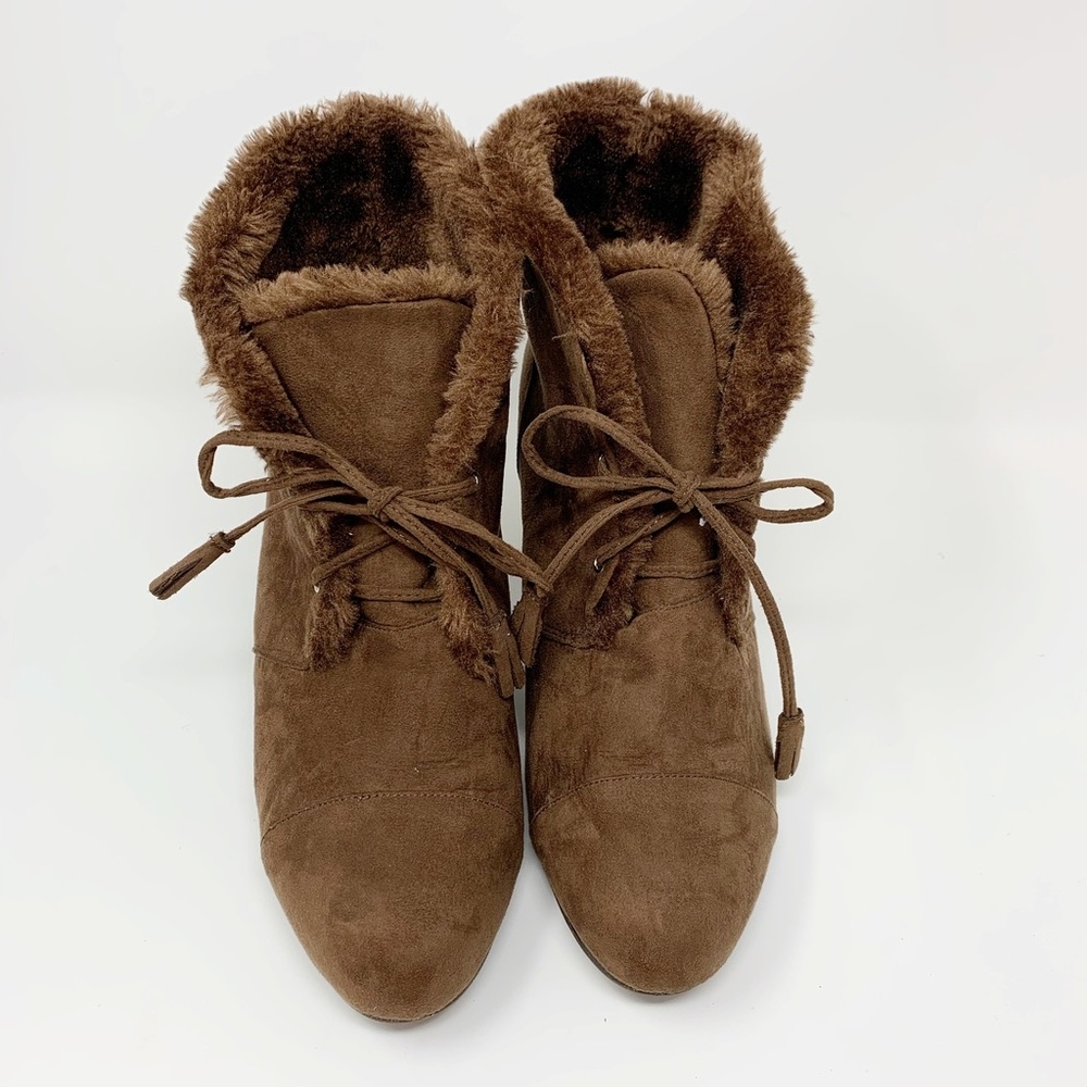 Joan Boyce Brown Faux Fur Suede Bootie Size 11